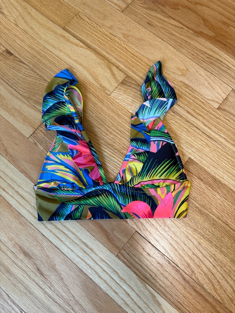 aerie Tropical Floral Bikini Top in Black, Blue, Pink, Green